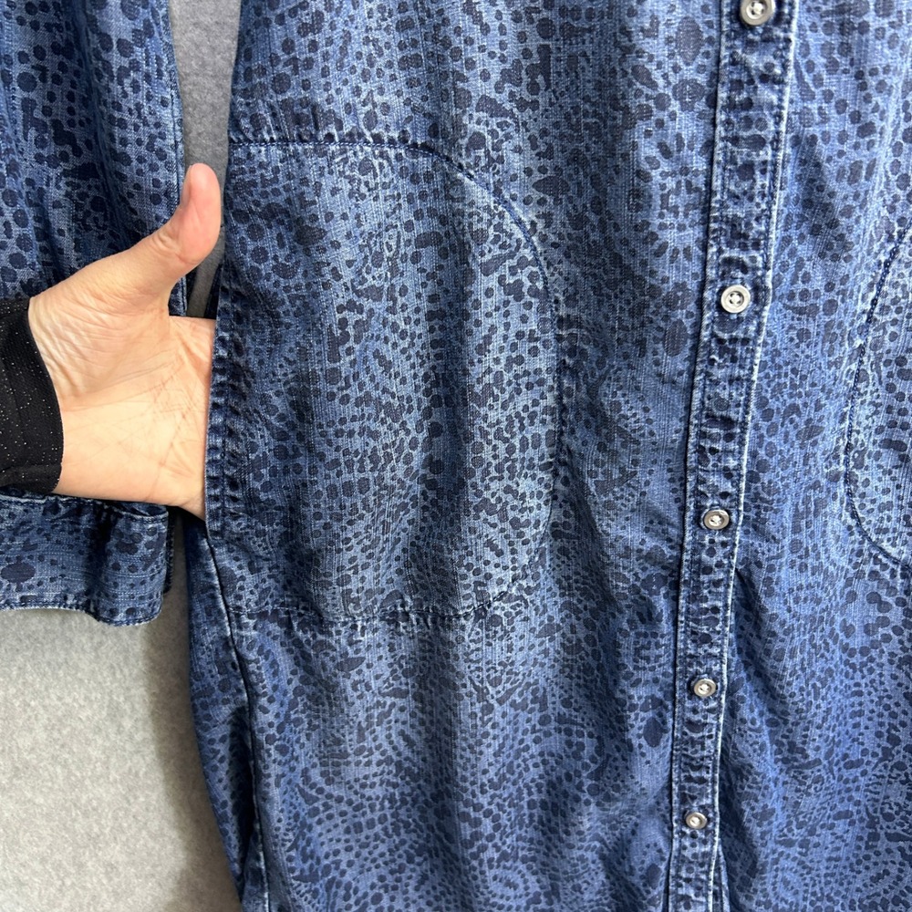Cloth & Stone Anthro XS Shirt Dress Blue Medallion Tencel Button Down Tie Waist - Picture 4 of 14
